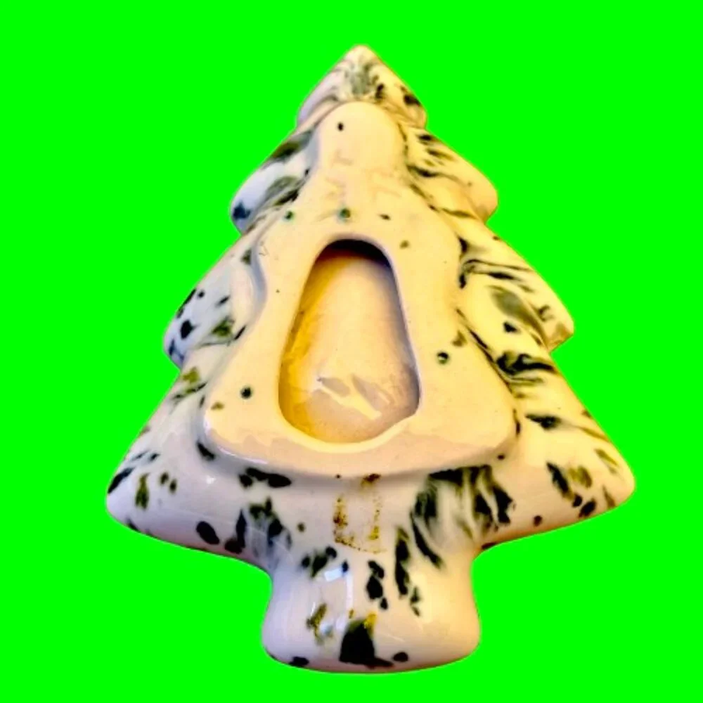 Vintage 70''s Ceramic Christmas Tree Speckled Splatter Candy Dish Trinket Small